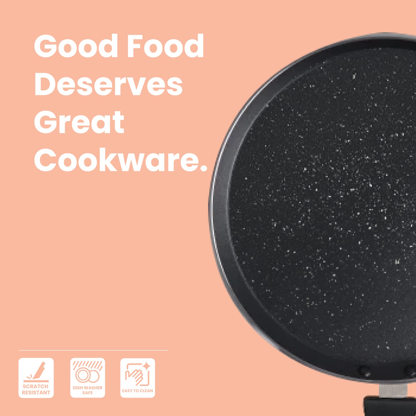 Cookify Duron Flat Tawa, 26 cm, Non-Stick Coated, Chrome Finish Handle, Black