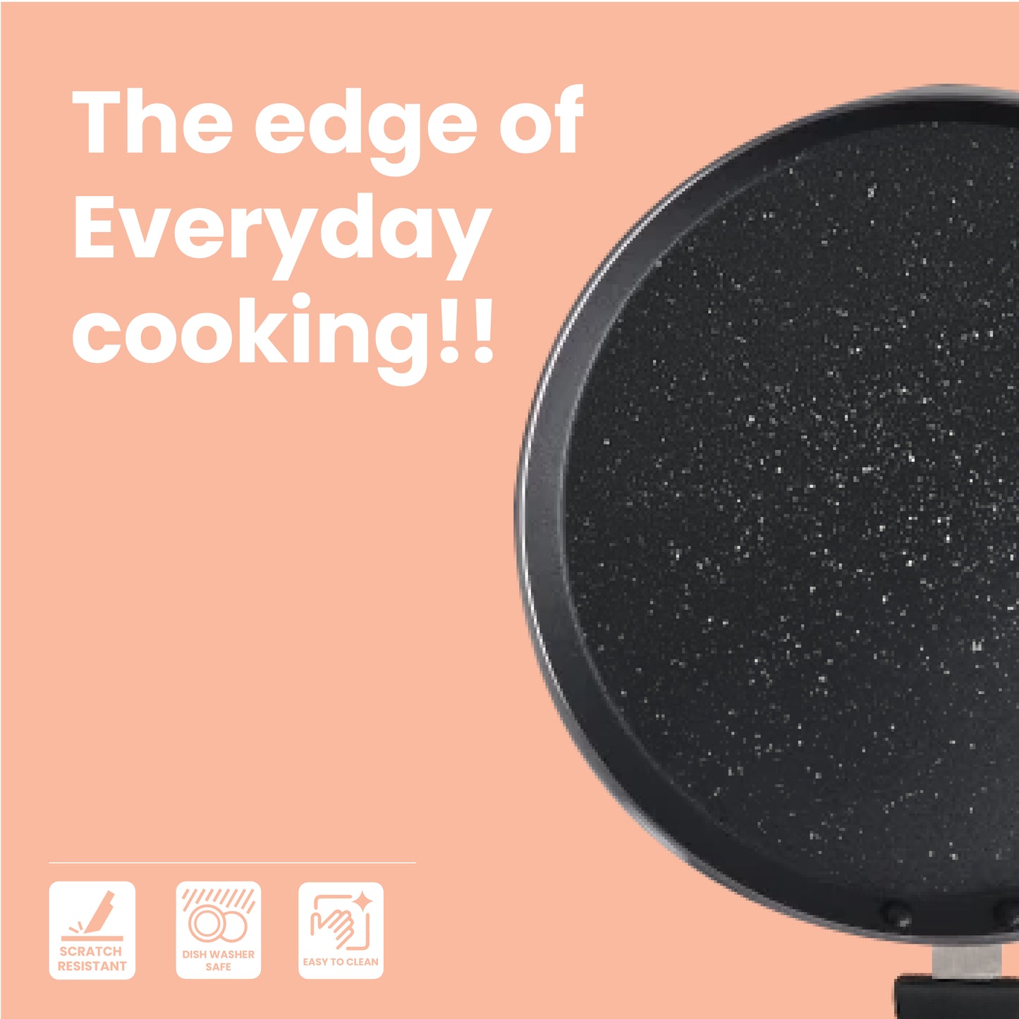 Cookify Duron Flat Tawa, 26 cm, Non-Stick Coated, Chrome Finish Handle, Grey