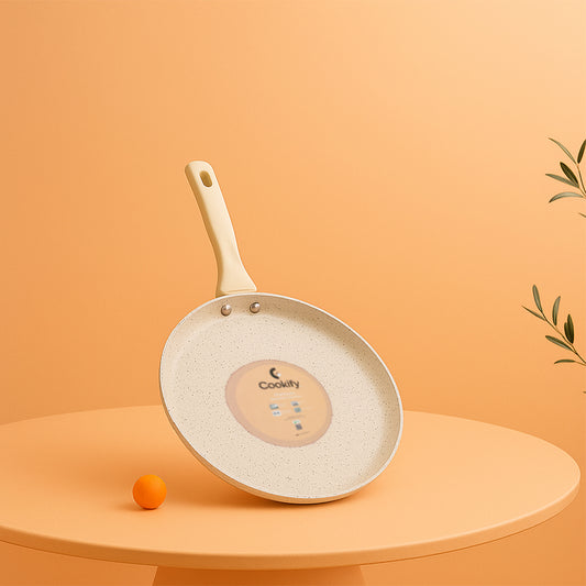 Cookify Liora Non-Stick Flat Tawa with Spatter Coating, 28 cm, Ivory