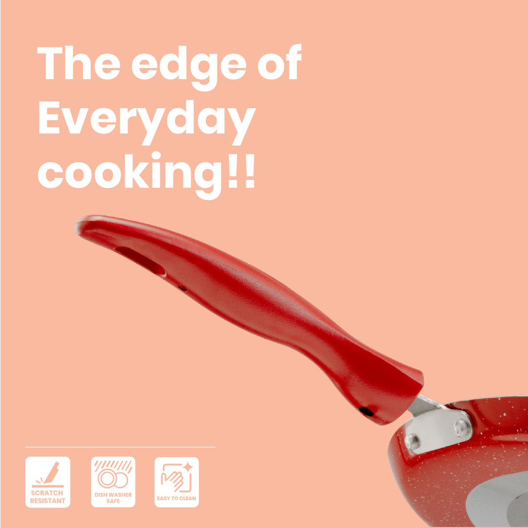 Cookify Liora Non-Stick Flat Tawa with Spatter Coating, 28 cm, Cherry Red