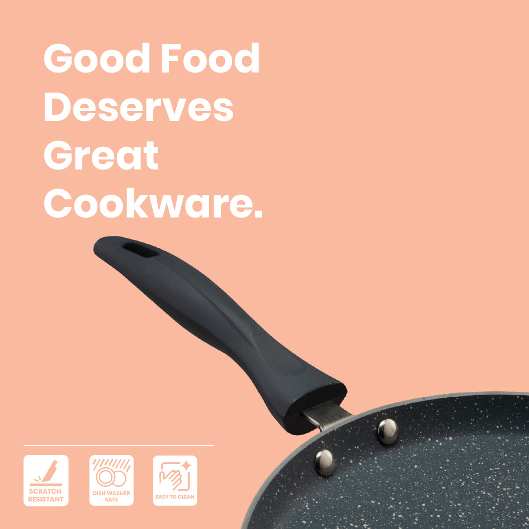 Cookify Liora Non-Stick Flat Tawa with Spatter Coating, 28 cm, Ash Grey