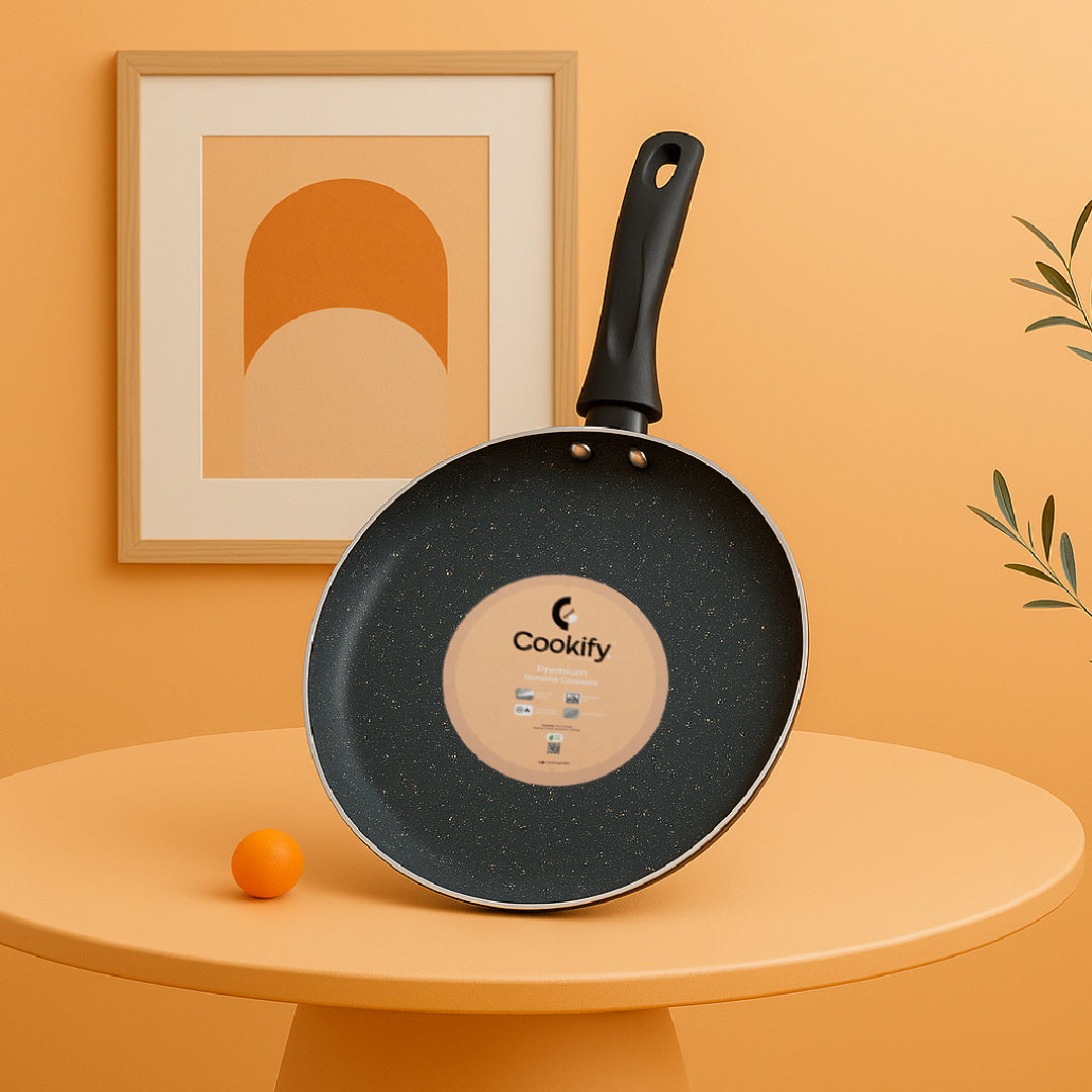 Cookify Liora Non-Stick Flat Tawa with Spatter Coating, 28 cm, Ash Grey