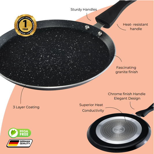 Cookify Rexa Non-Stick Cookware 4 Pcs Set Combo, Kadai 24cm with Lid, Frypan 24cm,Tawa 26cm, Super Grey