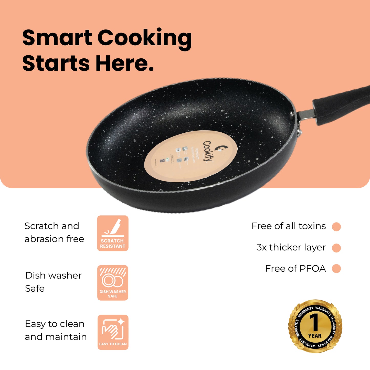 Cookify Layra Frypan, 24 cm, Black, Non-Stick Coating, Induction Compatible