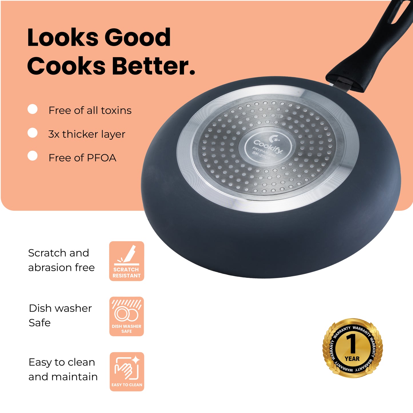 Cookify Layra Frypan, 24 cm, Grey, Non-Stick Coating, Induction Compatible