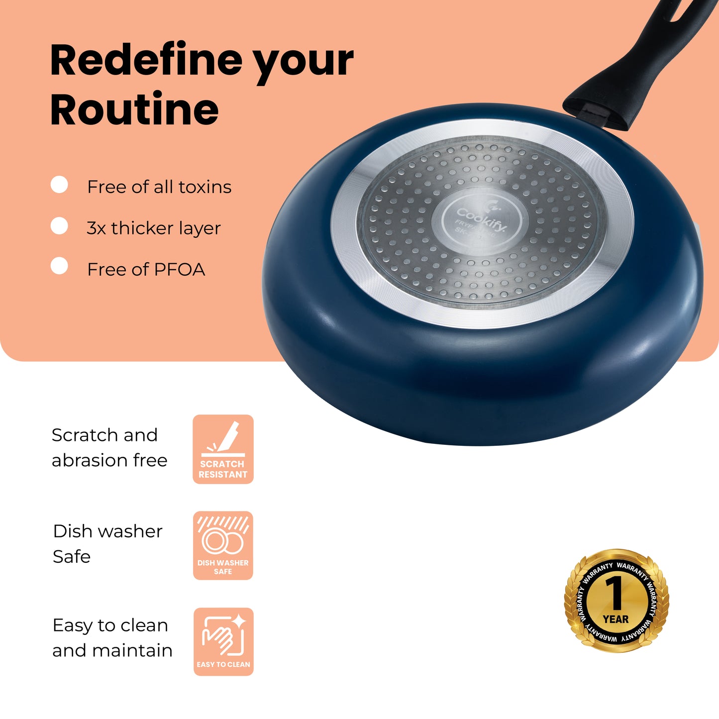 Cookify Layra Frypan, 24 cm, Peacock Green, Non-Stick Coating, Induction Compatible