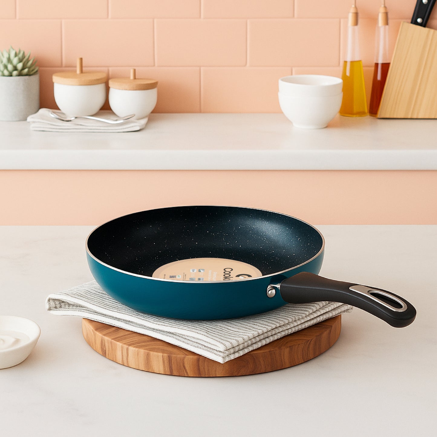 Cookify Layra Frypan, 24 cm, Peacock Green, Non-Stick Coating, Induction Compatible