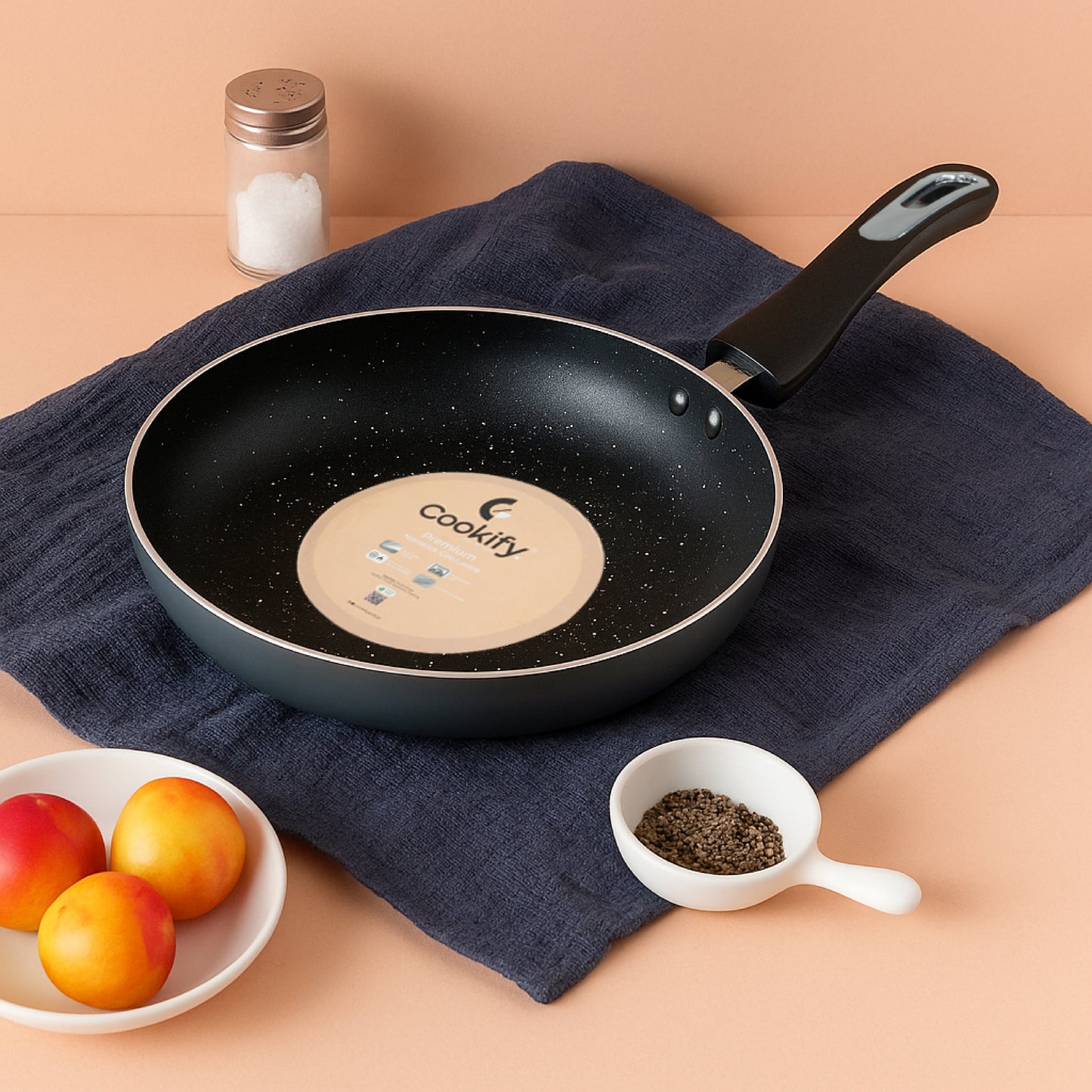 Cookify Rexa Non-Stick Cookware 4 Pcs Set Combo, Kadai 24cm with Lid, Frypan 24cm,Tawa 26cm, Super Grey
