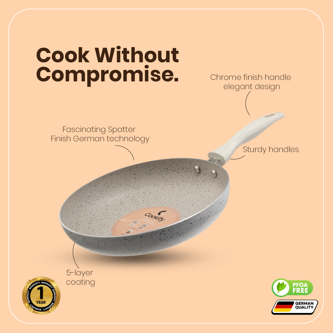Cookify Flinta Non-Stick Frying Pan, 24 cm, Spatter Coated, Ivory