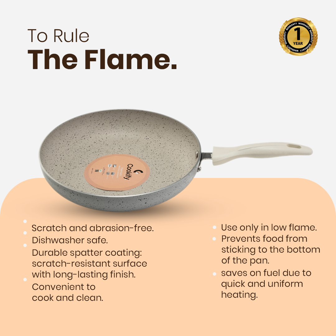 Cookify Flinta Non-Stick Frying Pan, 24 cm, Spatter Coated, Ivory
