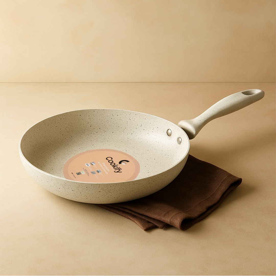 Cookify Flinta Non-Stick Frying Pan, 24 cm, Spatter Coated, Ivory