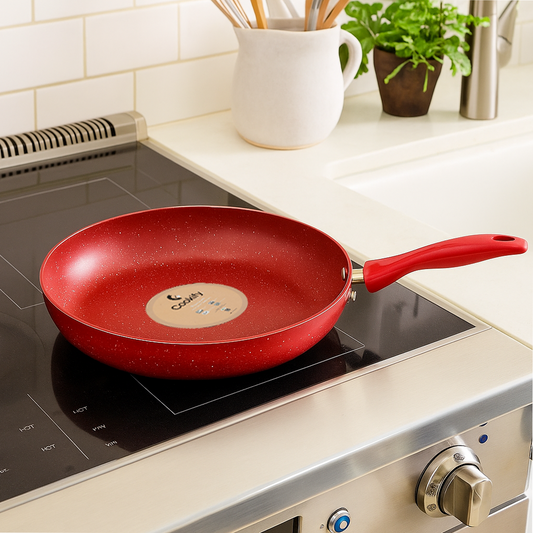 Cookify Flinta Non-Stick Frying Pan, 24 cm, Spatter Coated, Cherry Red