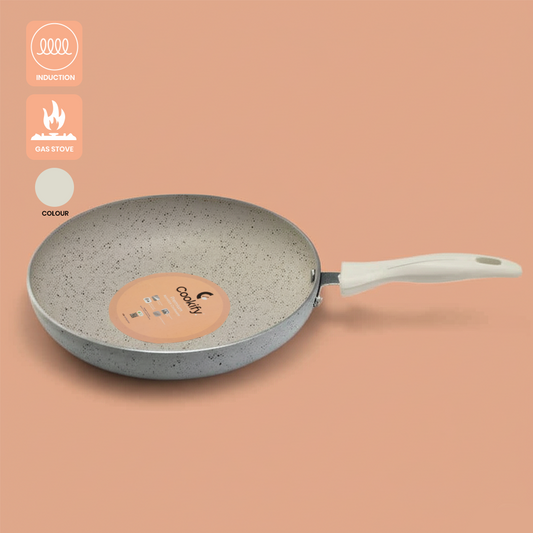 Cookify Flinta Non-Stick Frying Pan, 24 cm, Spatter Coated, Ivory