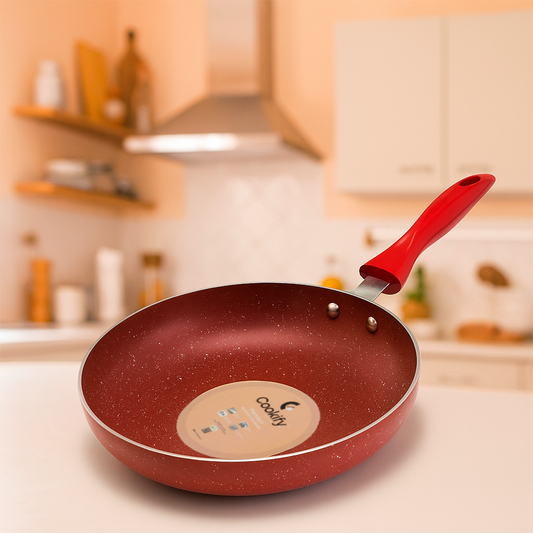 Cookify Non-Stick Spatter Coated Cookware 4 Pcs Set Combo, Kadai 24cm with Lid, Frypan 24cm,Tawa 28cm,Cherry Red