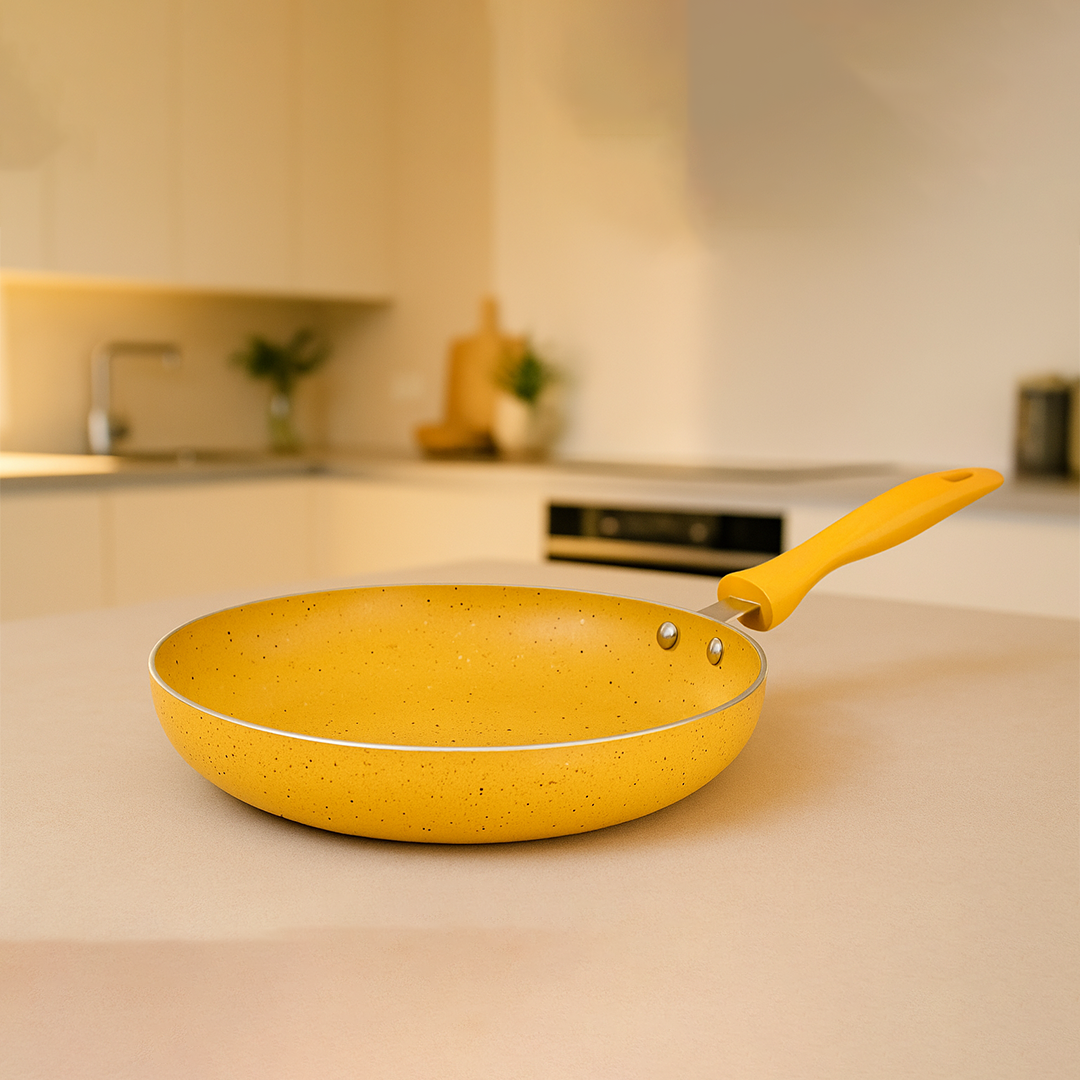 Cookify Flinta Non-Stick Frying Pan, 24 cm, Spatter Coated, Amber Yellow