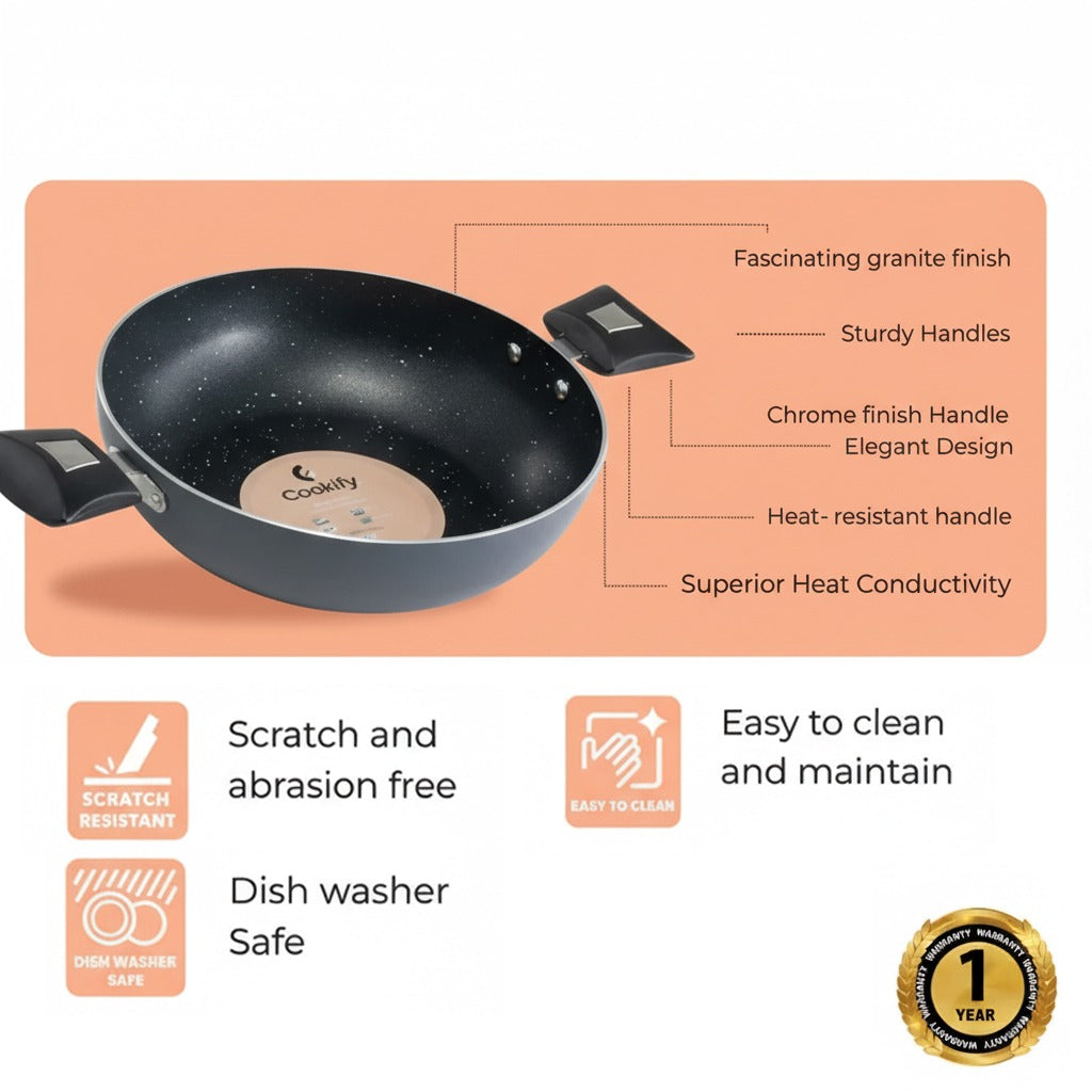 Cookify Elix Kadai, 20 cm, Non-Stick Coating, Super Grey