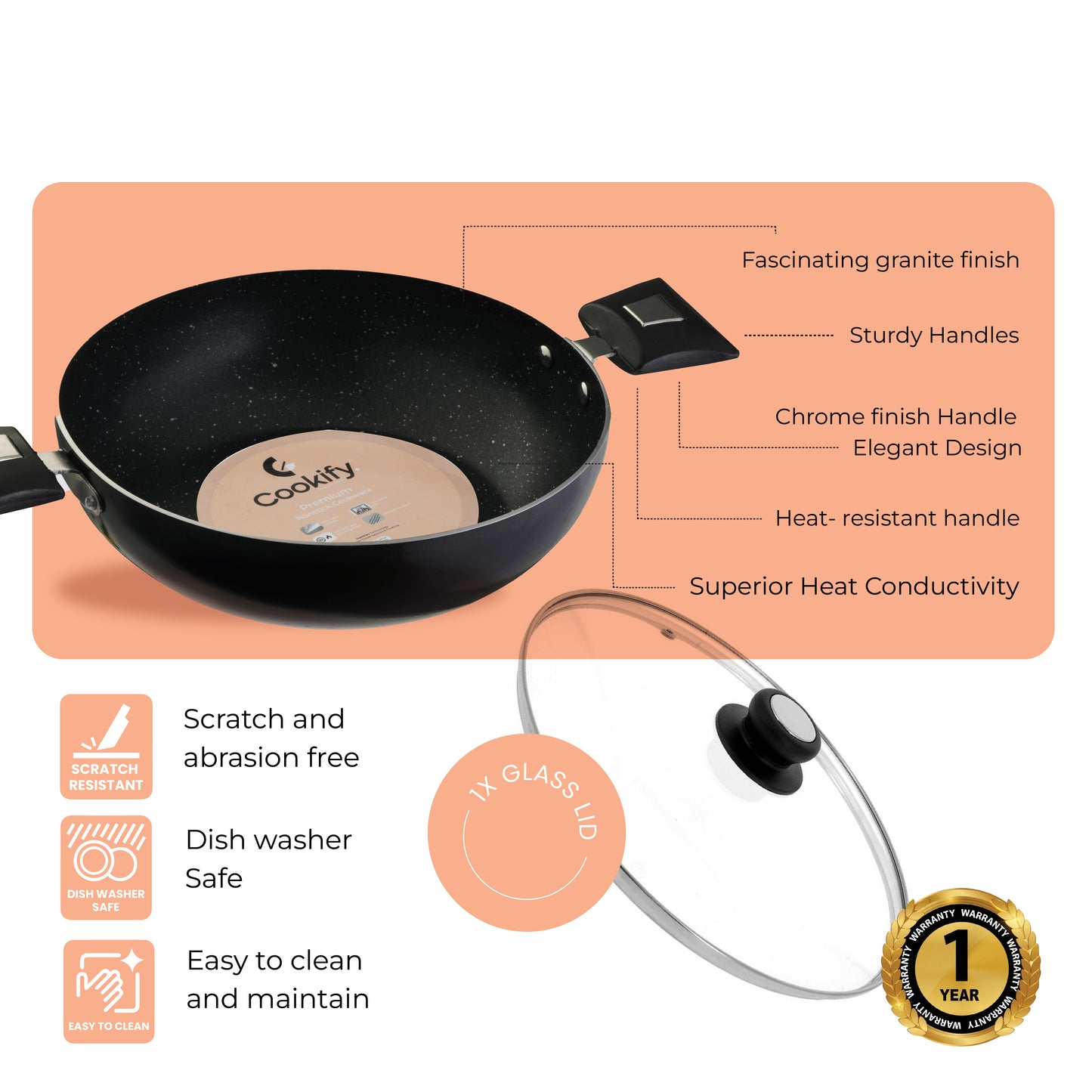 Cookify Eva Kadai, 24 cm, Non-Stick Coating, Black
