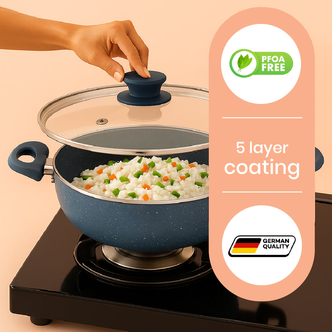 Cookify Lara Non-Stick Kadai, 24 cm, Spatter Coated, Ash Grey