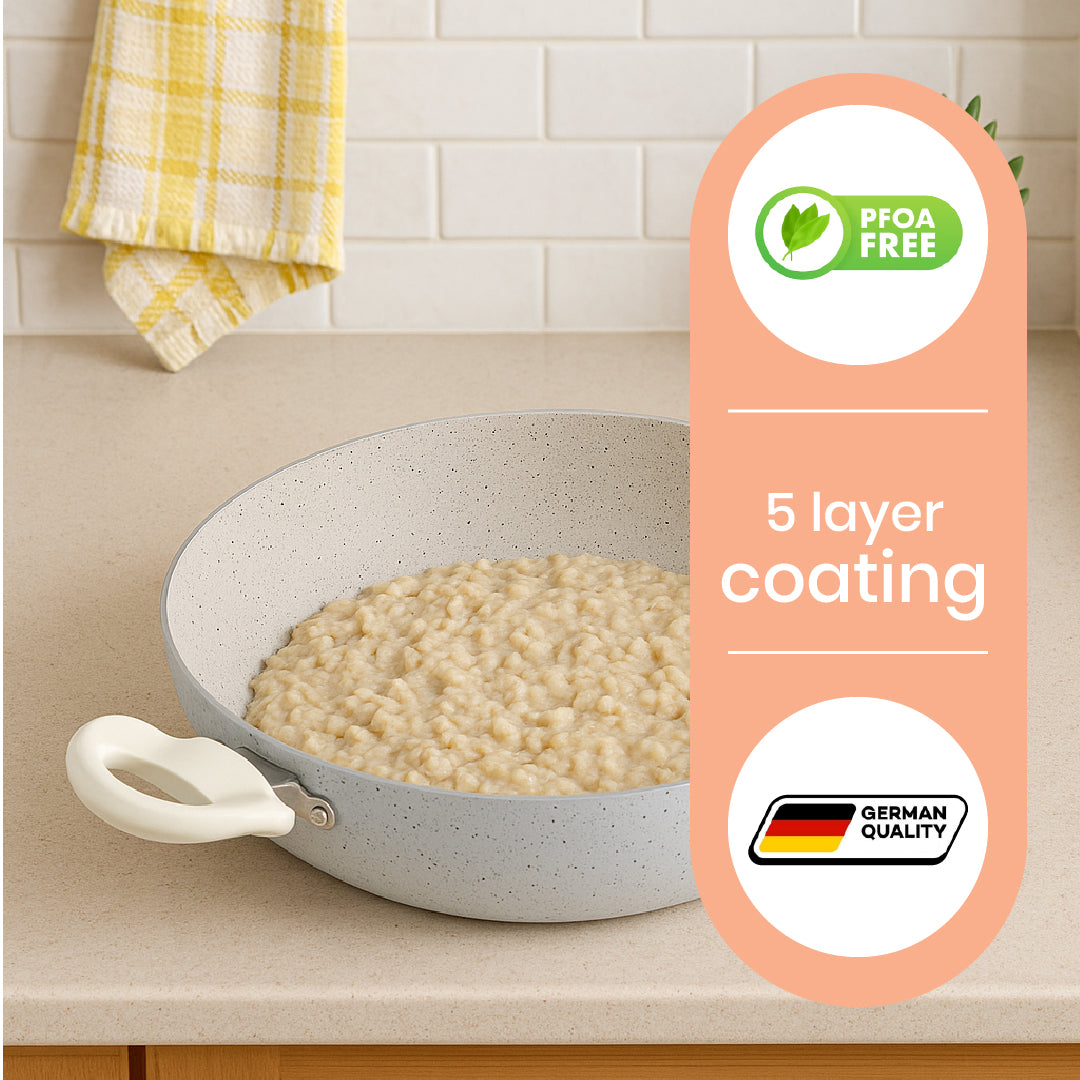 Cookify Lara Non-Stick Kadai, 24 cm, Spatter Coated, Ivory