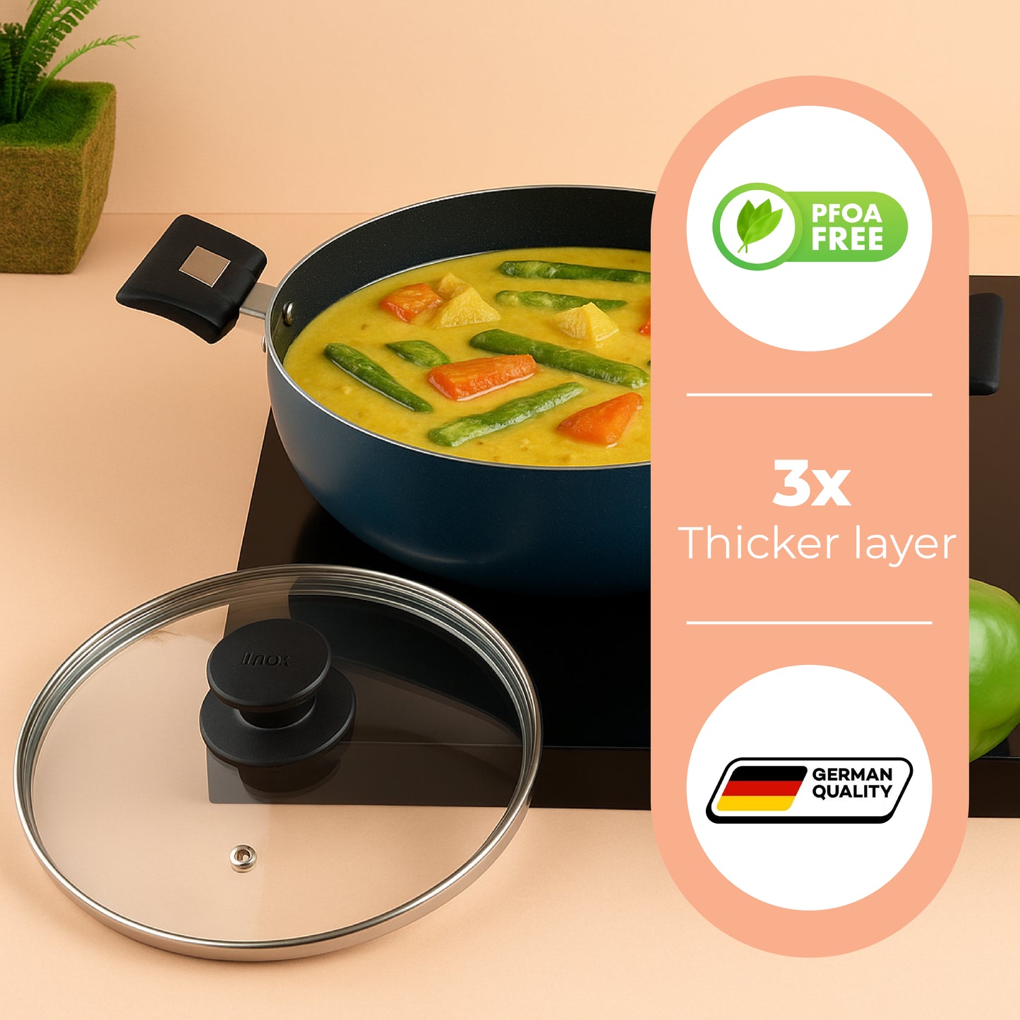 Cookify Eva Kadai, 24 cm, Non-Stick Coating, Peacock Green