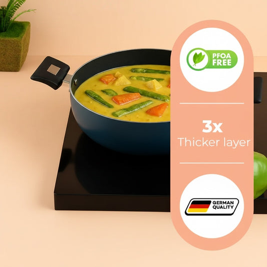 Cookify Elix Kadai, 20 cm, Non-Stick Coating, Peacock Green