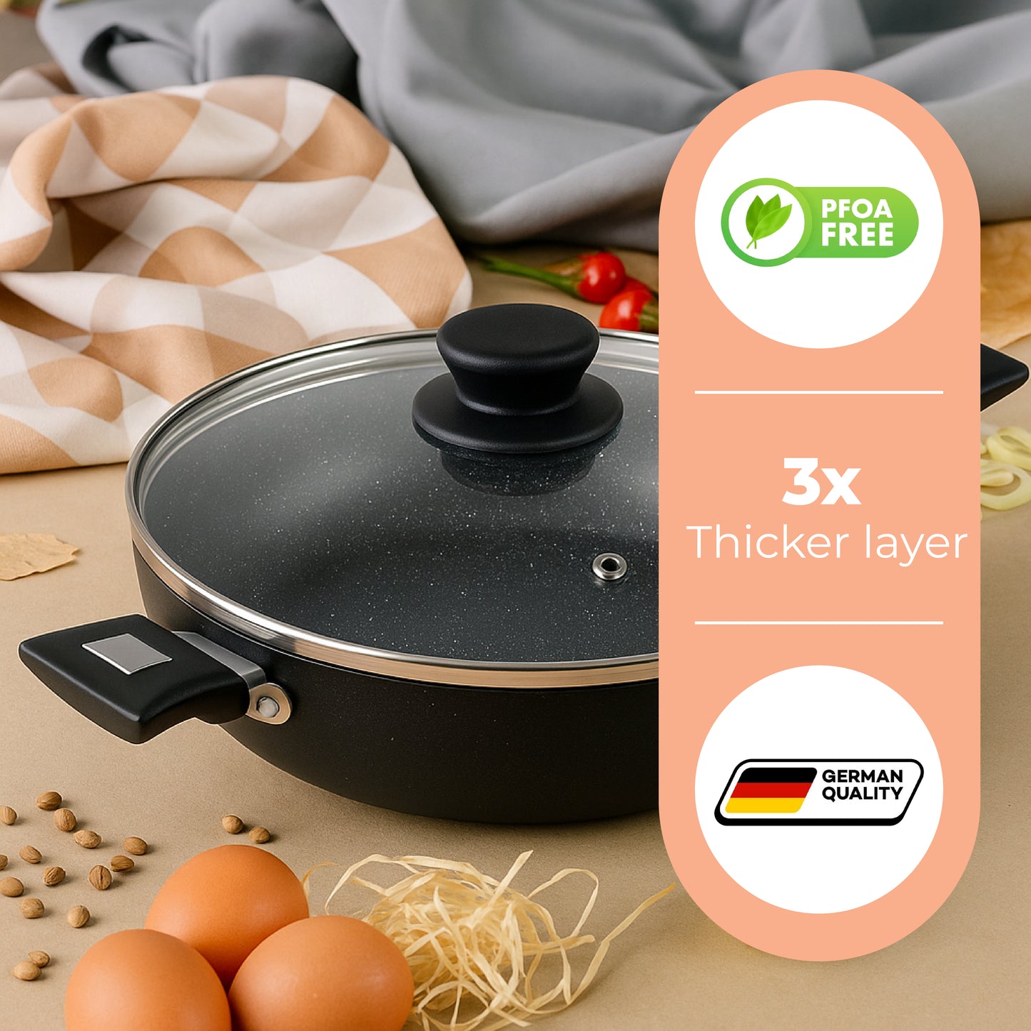 Cookify Eva Kadai, 24 cm, Non-Stick Coating, Black