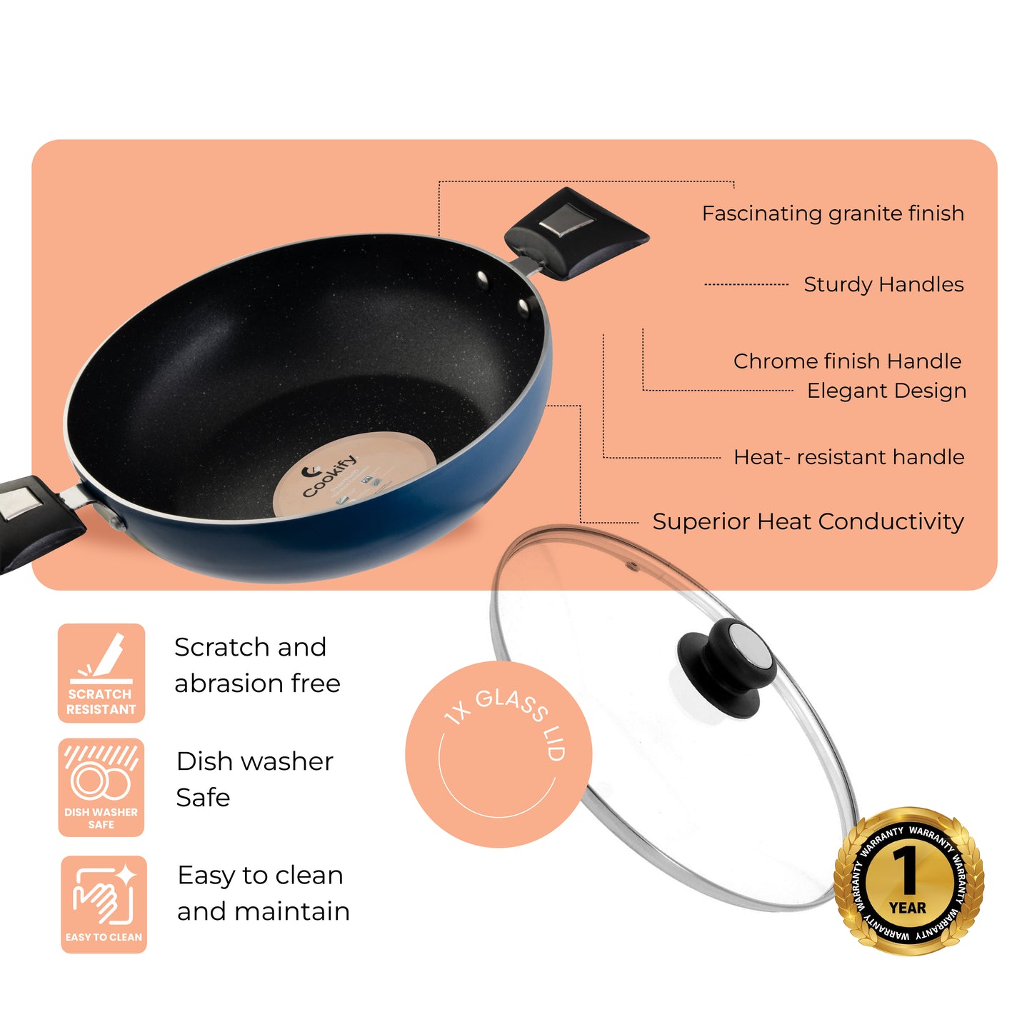 Cookify Eva Kadai, 24 cm, Non-Stick Coating, Peacock Green