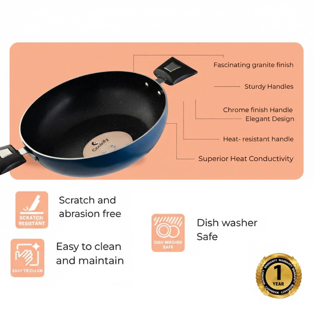 Cookify Elix Kadai, 20 cm, Non-Stick Coating, Peacock Green