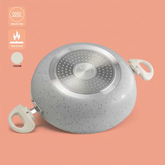 Cookify Lara Non-Stick Kadai, 24 cm, Spatter Coated, Ivory