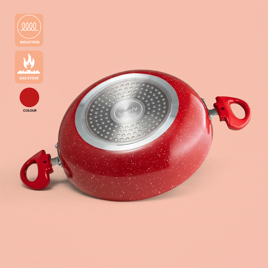 Cookify Lara Non-Stick Kadai, 24 cm, Spatter Coated,Cherry Red