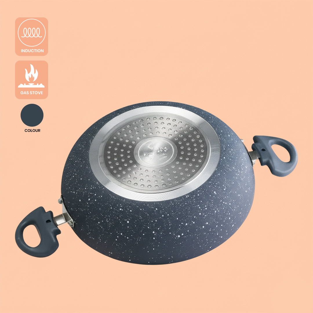 Cookify Lara Non-Stick Kadai, 24 cm, Spatter Coated, Ash Grey