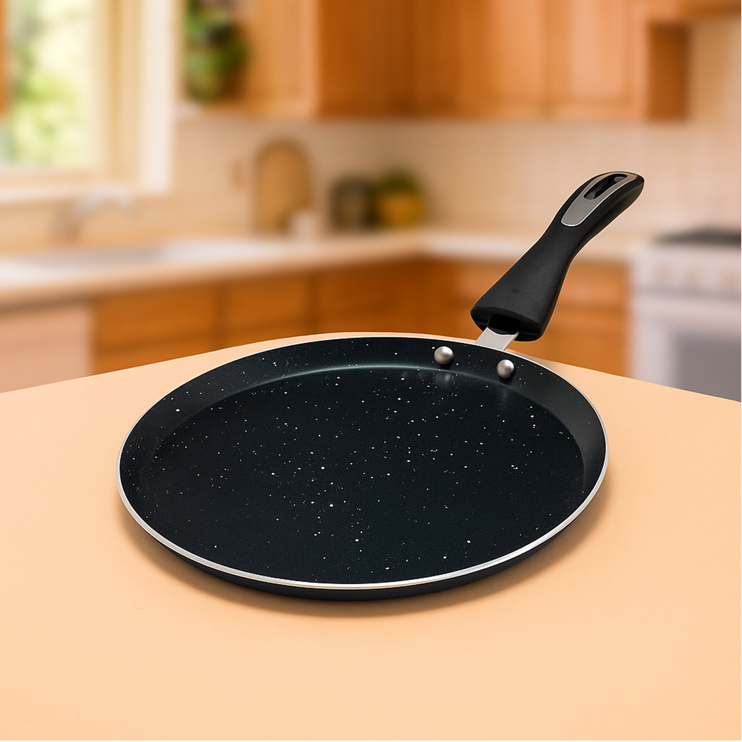 Cookify Duron Flat Tawa, 26 cm, Non-Stick Coated, Chrome Finish Handle, Grey