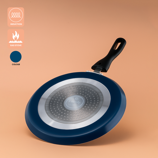 Cookify Duron Flat Tawa, 26 cm, Non-Stick Coated, Chrome Finish Handle, Peacock Green