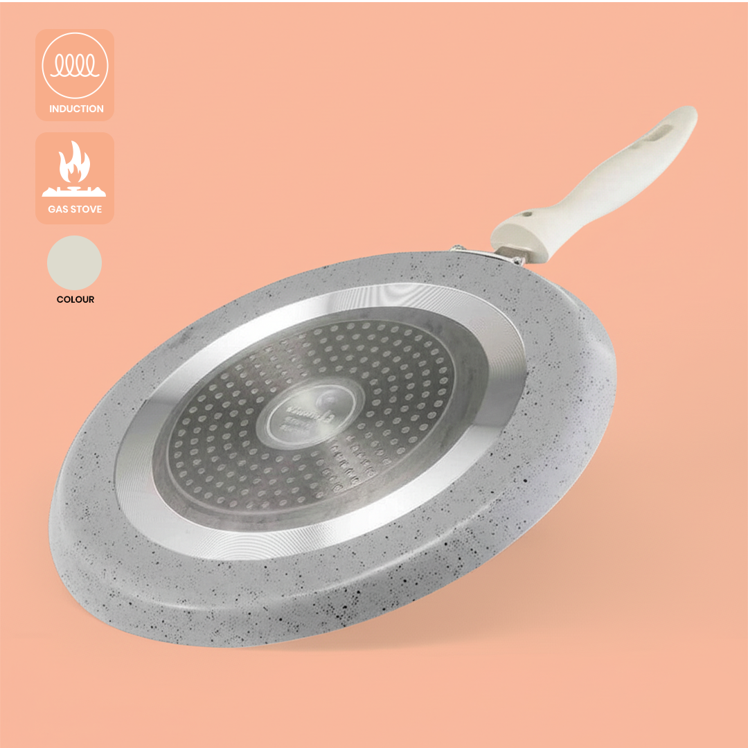 Cookify Liora Non-Stick Flat Tawa with Spatter Coating, 28 cm, Ivory