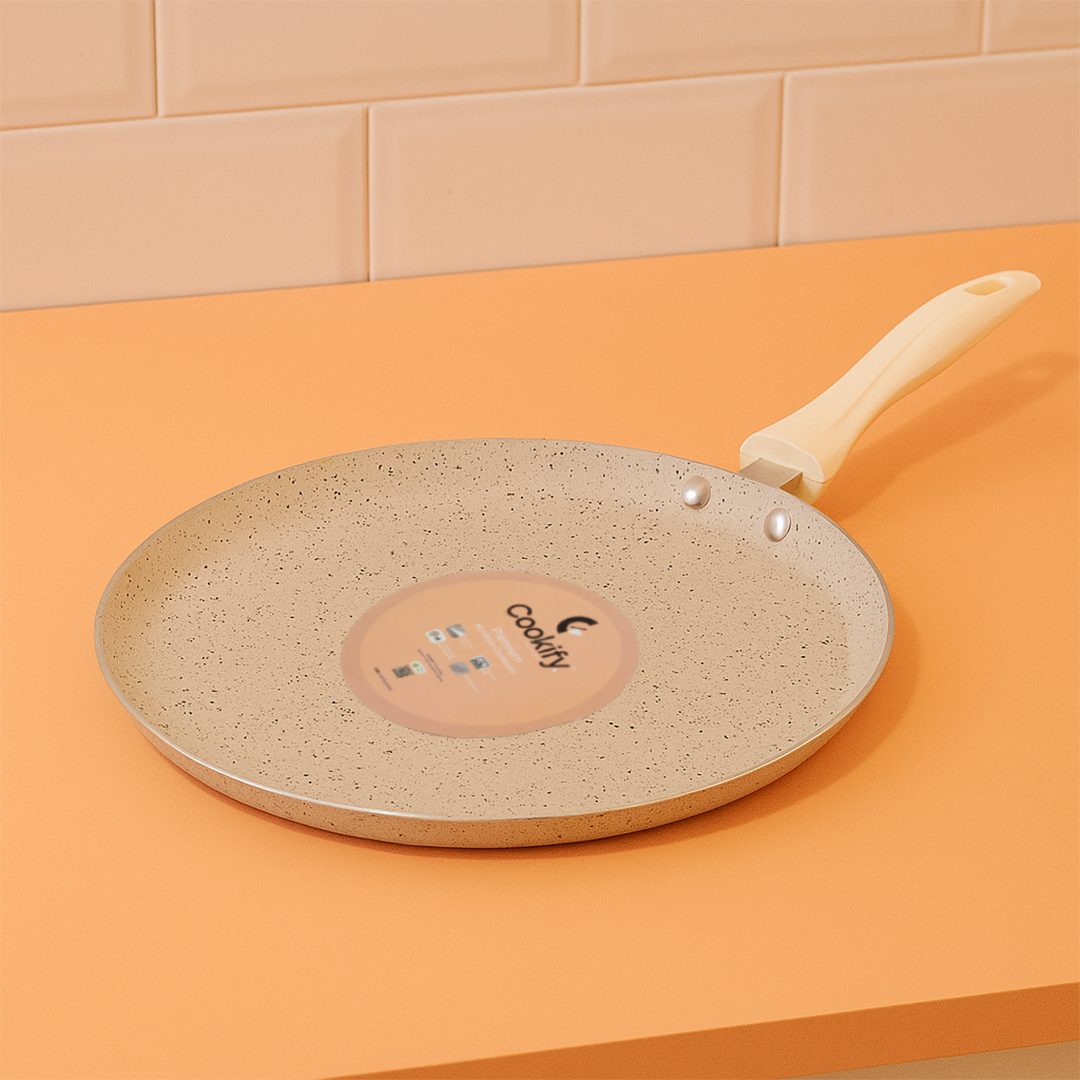 Cookify Liora Non-Stick Flat Tawa with Spatter Coating, 28 cm, Ivory
