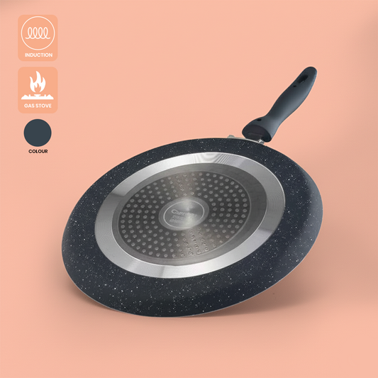 Cookify Liora Non-Stick Flat Tawa with Spatter Coating, 28 cm, Ash Grey