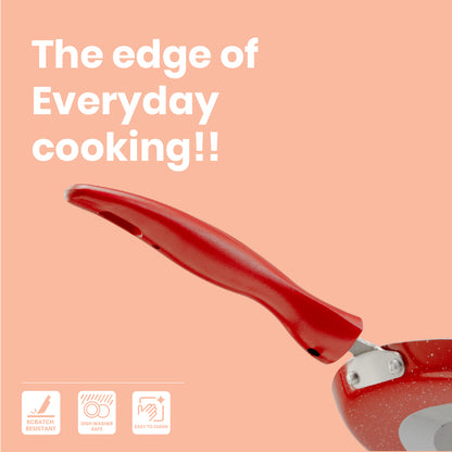 Cookify Liora Non-Stick Flat Tawa with Spatter Coating, 28 cm, Cherry Red