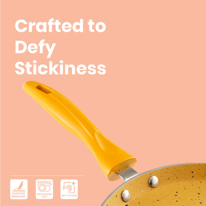 Cookify Liora Non-Stick Flat Tawa with Spatter Coating, 28 cm, Amber Yellow