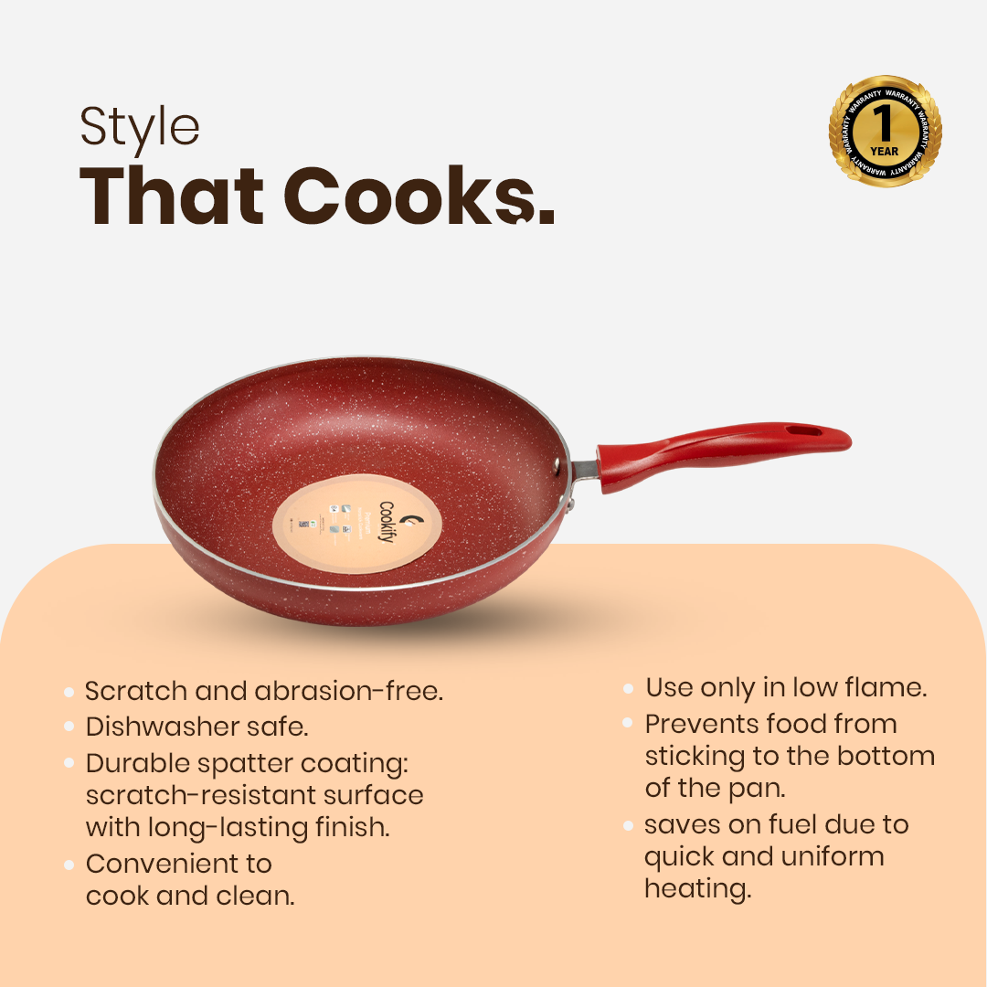Cookify Flinta Non-Stick Frying Pan, 24 cm, Spatter Coated, Cherry Red