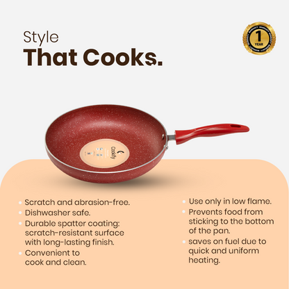 Cookify Flinta Non-Stick Frying Pan, 24 cm, Spatter Coated, Cherry Red