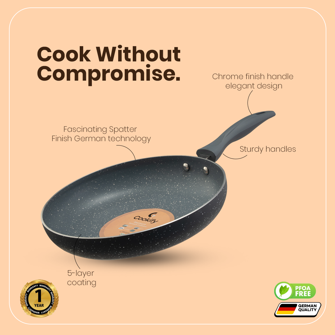 Cookify Flinta Non-Stick Frying Pan, 24 cm, Spatter Coated, Ash Grey