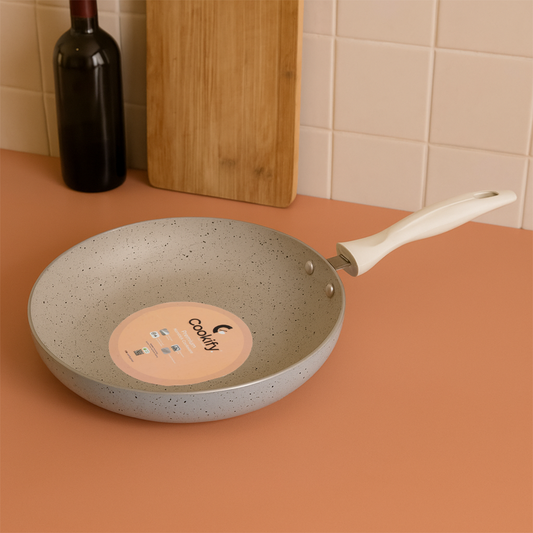 Cookify Flinta Non-Stick Frying Pan, 24 cm, Spatter Coated, Ivory