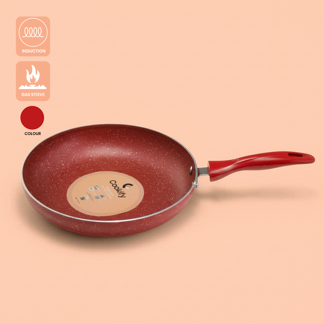 Cookify Flinta Non-Stick Frying Pan, 24 cm, Spatter Coated, Cherry Red
