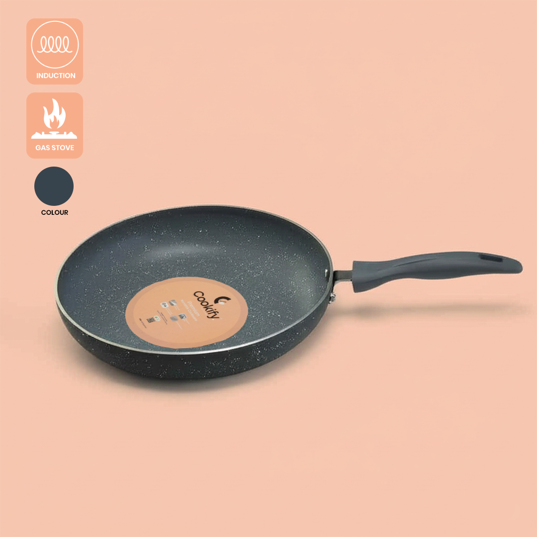 Cookify Flinta Non-Stick Frying Pan, 24 cm, Spatter Coated, Ash Grey
