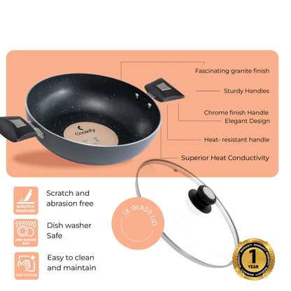 Cookify Eva Kadai, 24 cm, Non-Stick Coating, Ash Grey