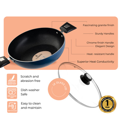 Cookify Eva Kadai, 24 cm, Non-Stick Coating, Peacock Green