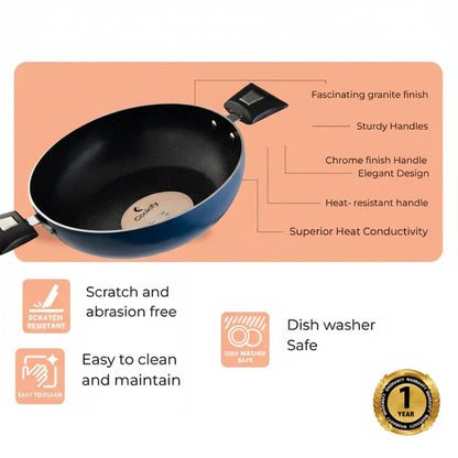 Cookify Elix Kadai, 20 cm, Non-Stick Coating, Peacock Green