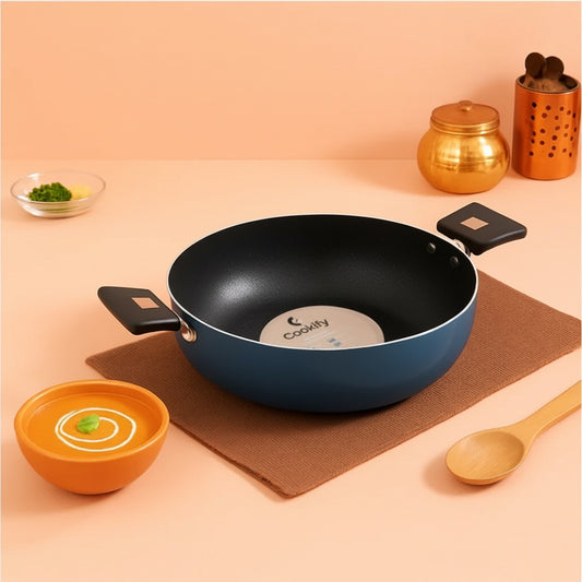 Cookify Elix Kadai, 20 cm, Non-Stick Coating, Peacock Green