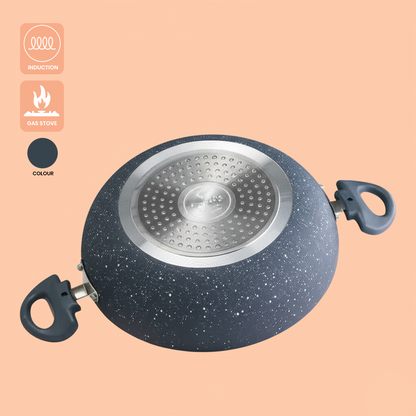 Cookify Lara Non-Stick Kadai, 24 cm, Spatter Coated, Ash Grey