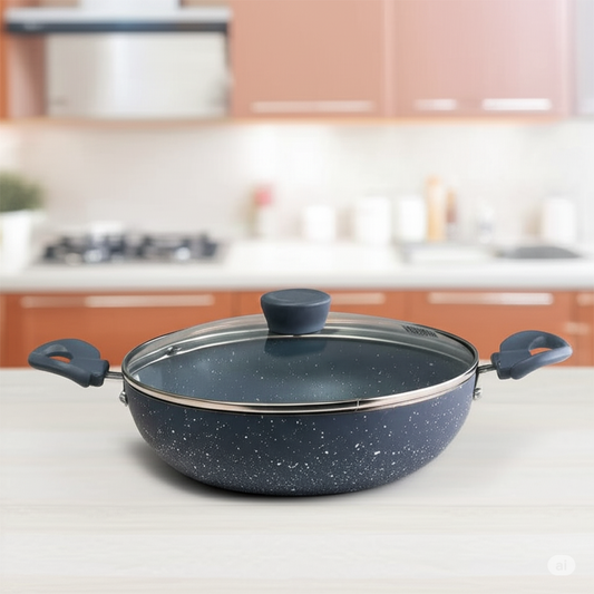 Cookify Lara Non-Stick Kadai, 24 cm, Spatter Coated, Ash Grey